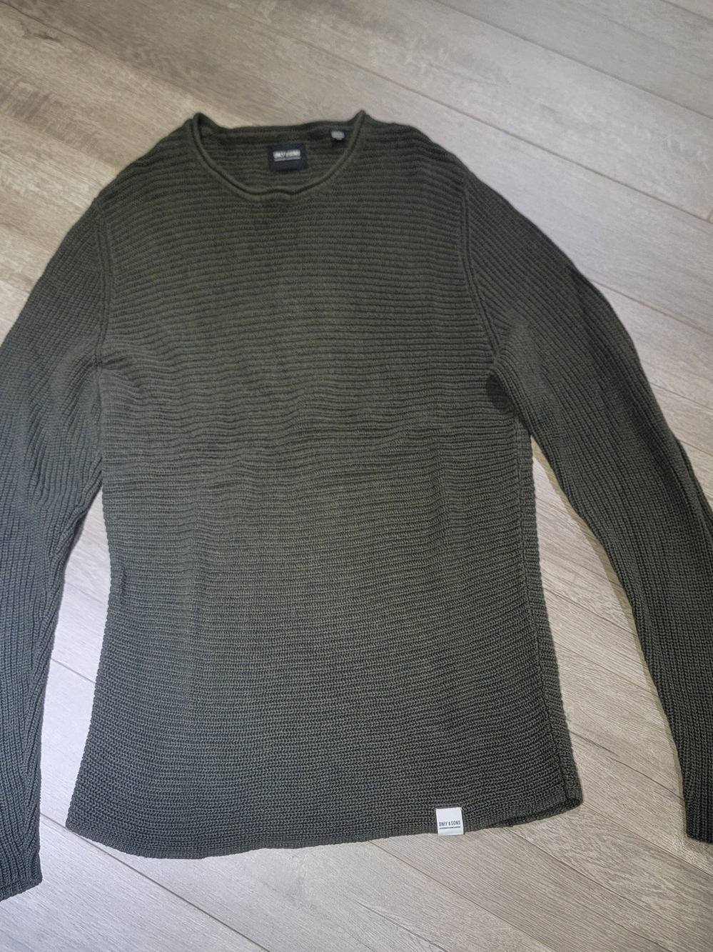 ONLY & SONS Olive Green Ribbed Crewneck Sweater